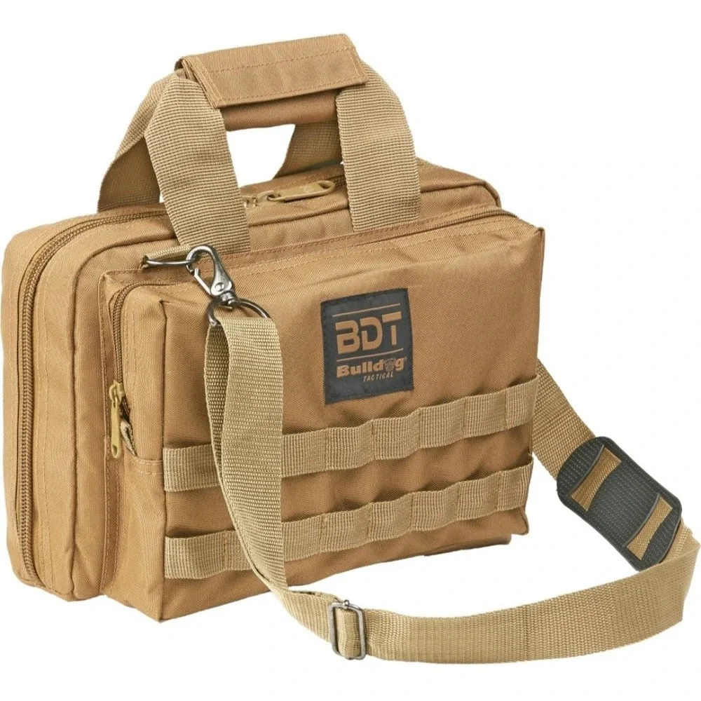 Bulldog Tactical BDT917T Deluxe 2 Pistol Range Soft Bag Tan MOLLE Utility Case
